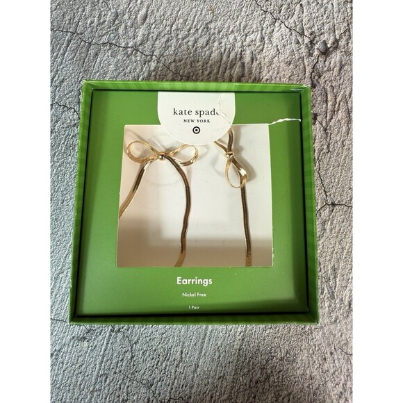 NWT Kate Spade x Target Gold Bow Linear Drop Stud Earrings - Picture 2 of 8